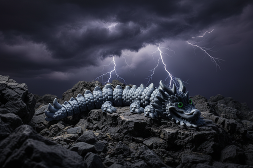 16" Articulated Slate Dragon — Storm Grey atmospheric