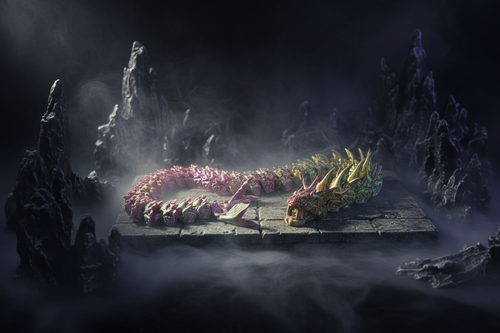 26 inch articulated dragon figurine on dark fantasy background